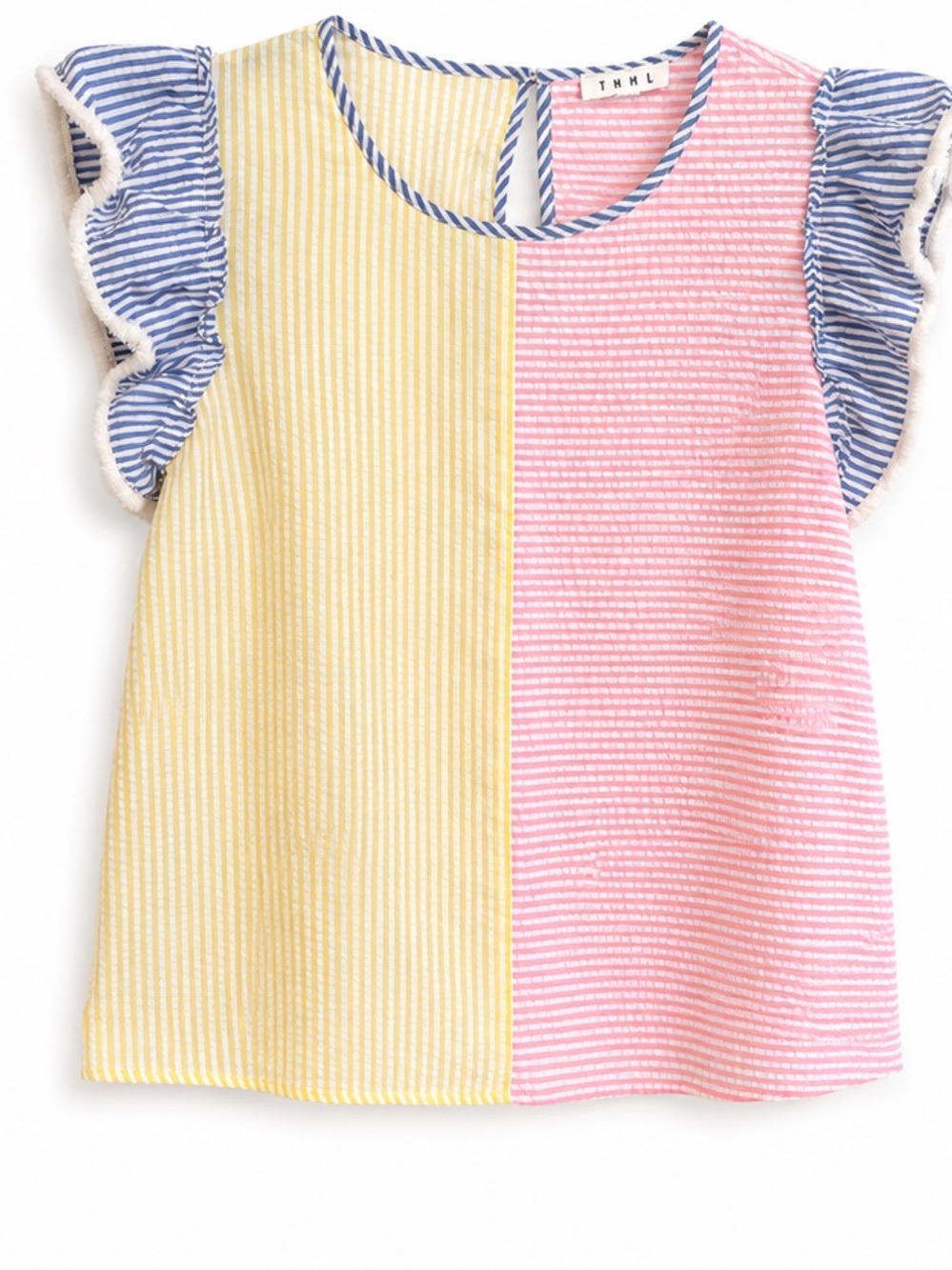THML Colorblock Yellow Pink Blue Stripe Ruffle Tank - Picture 2 of 9